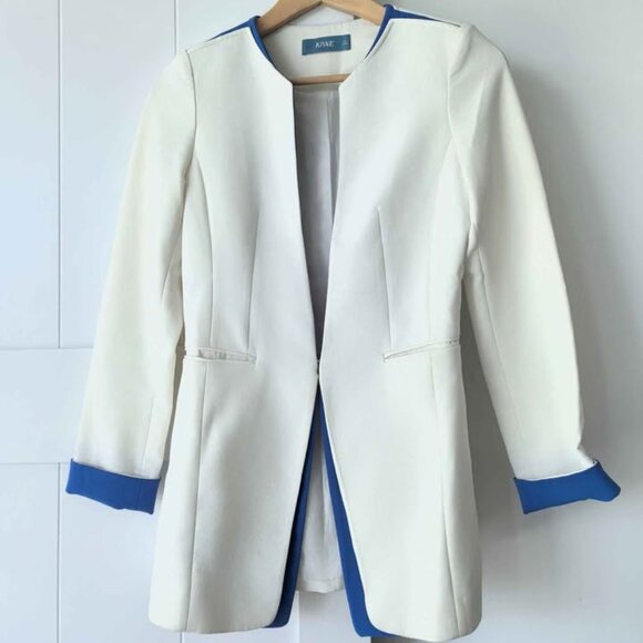 White Blazer with Blue Accents - Picture 1 of 4